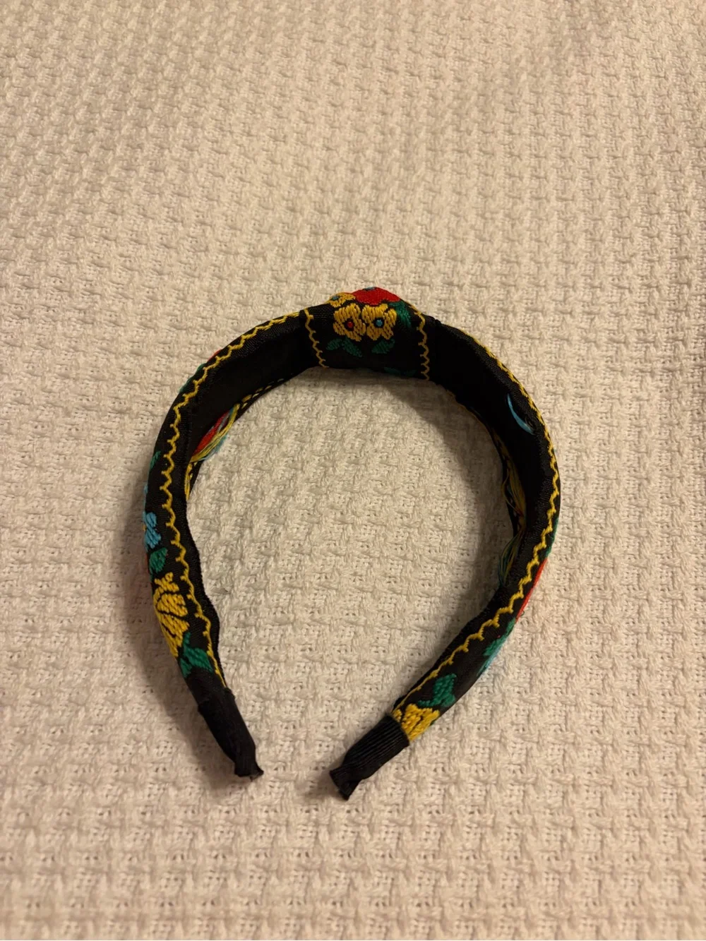 EUC Embroidered Floral Black Headband with Red & Teal Accents